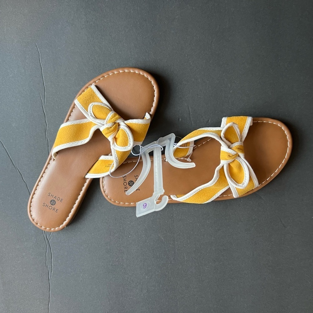 Shade Shore Yellow Bow Sandals White Trim Size 6 - Picture 8 of 11